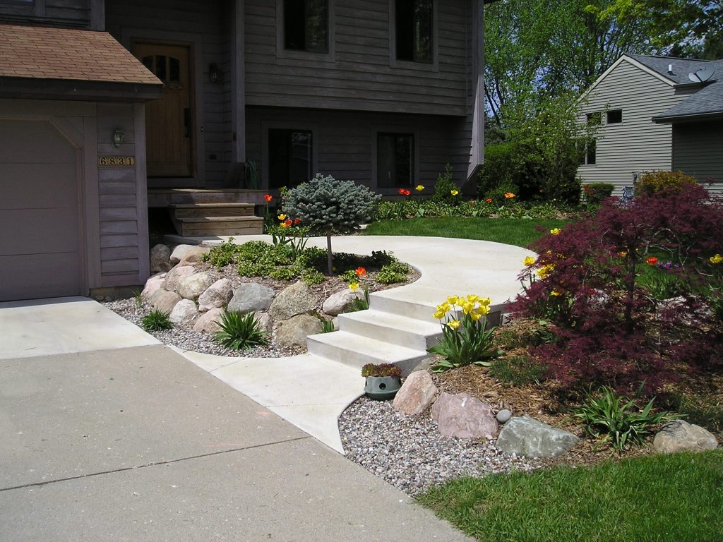 front yard stair landscape design